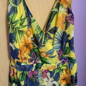 Alice + Olivia Tropical Floral Halter Open Back Romper
